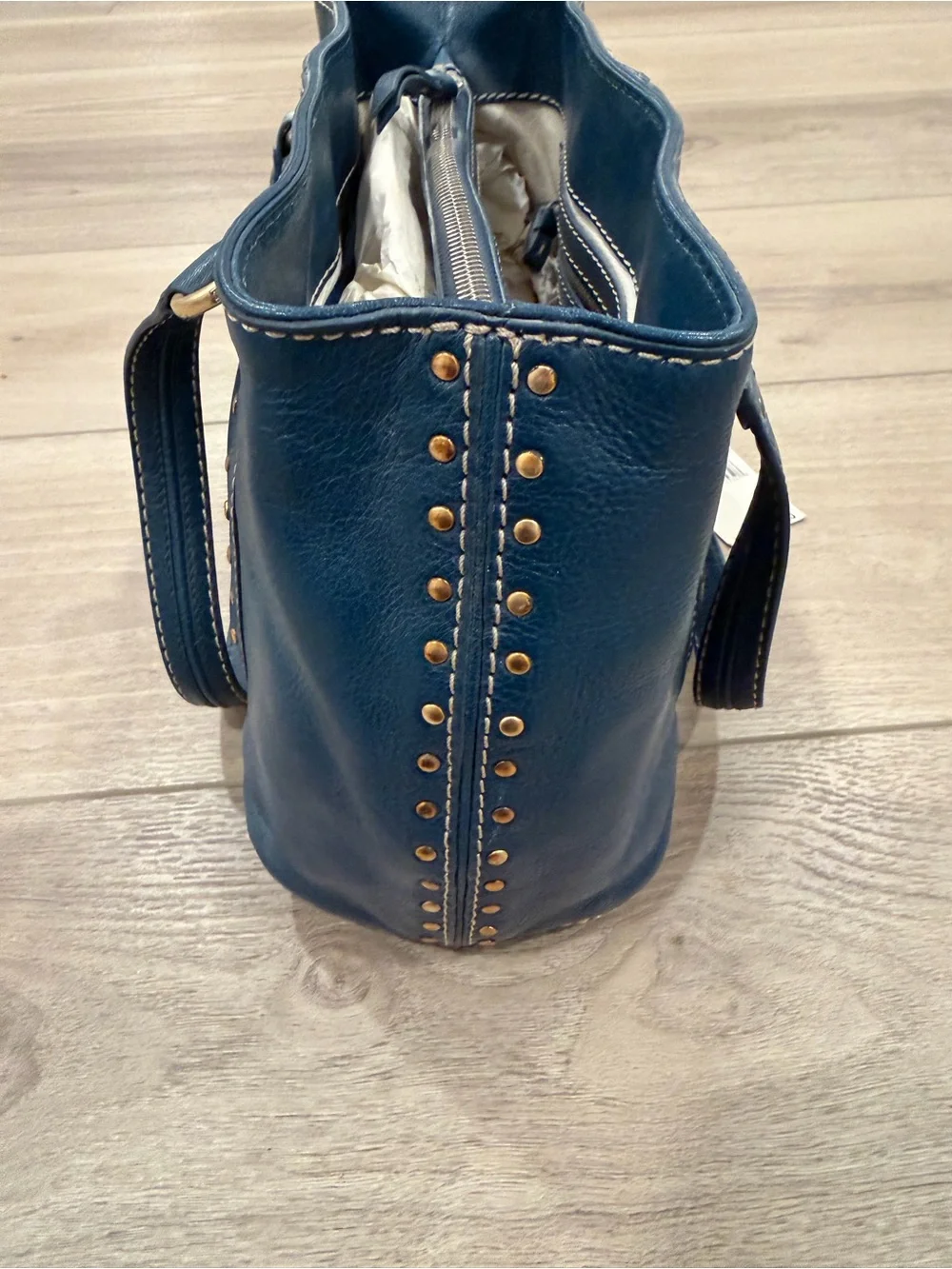 MICHAEL Michael Kors Teal Leather Shoulder Bag with Silver Studs 90s VTG $248